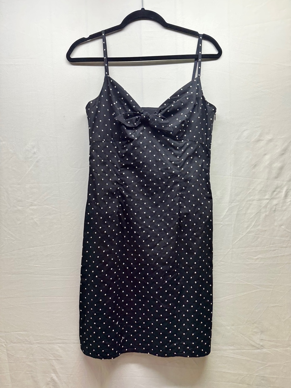 Classic Black Polka Dot Emrioidered Dress with Bow Detail